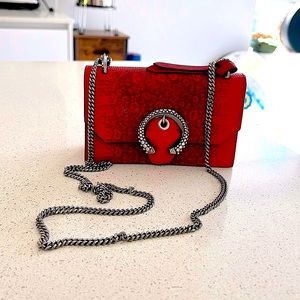 Jimmy Choo Small Madeline Crystal Alligator Red Bag